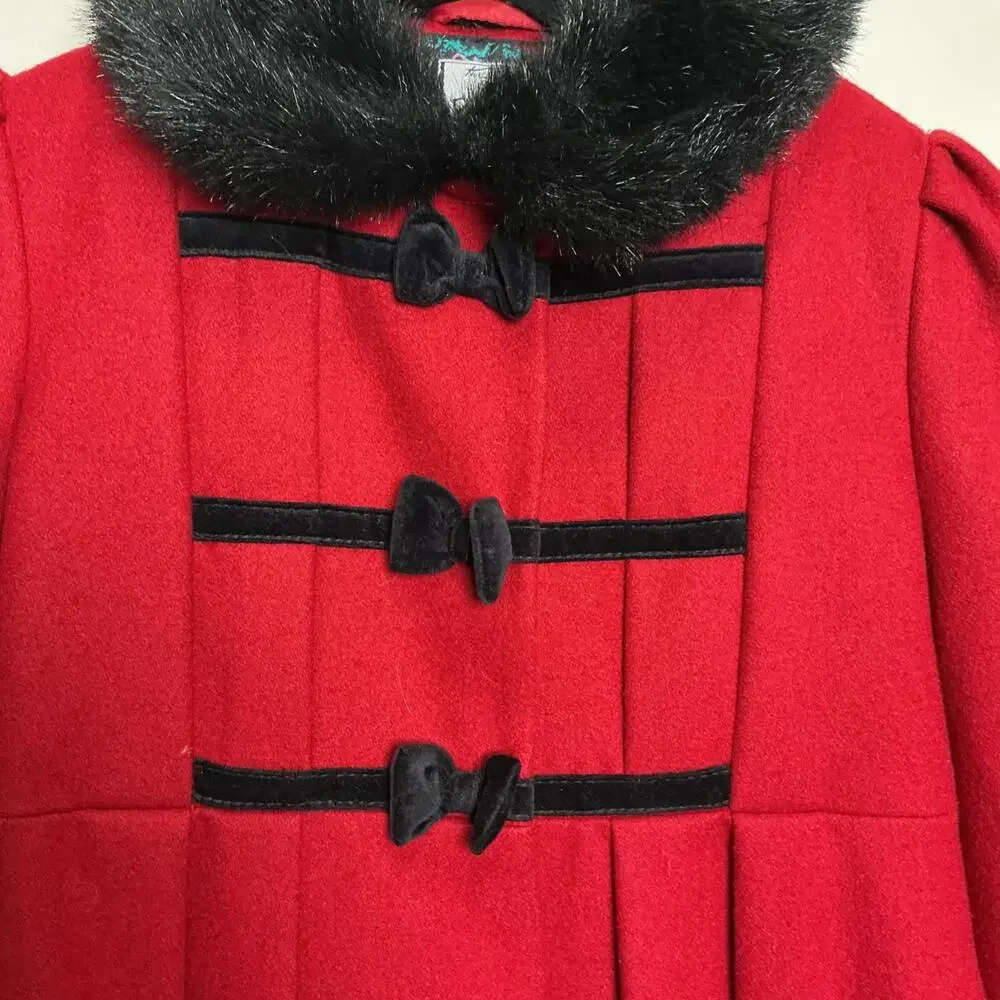 Vintage Rothschild Girls Red Wool Dress Coat Fur Trim Size 5 Union Made In‎ USA